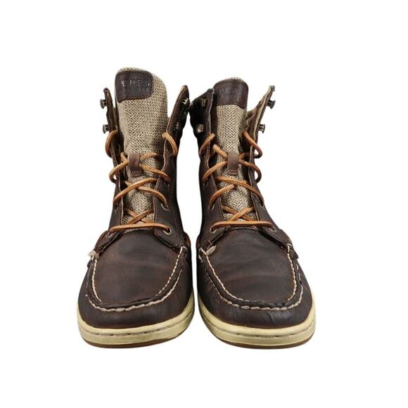 Sperry Shoes Womens 7.5 Boots Hikerfish Lace Up Moc Toe Leather Top Sider Brown - Picture 2 of 15